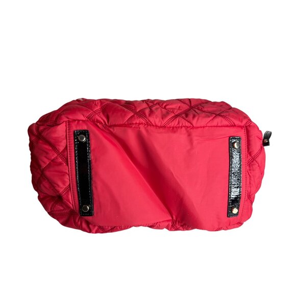 Kate Spade Quilted Nylon Red Tote Bag With Black Patent Handles & Zipper Closure - Picture 5 of 9
